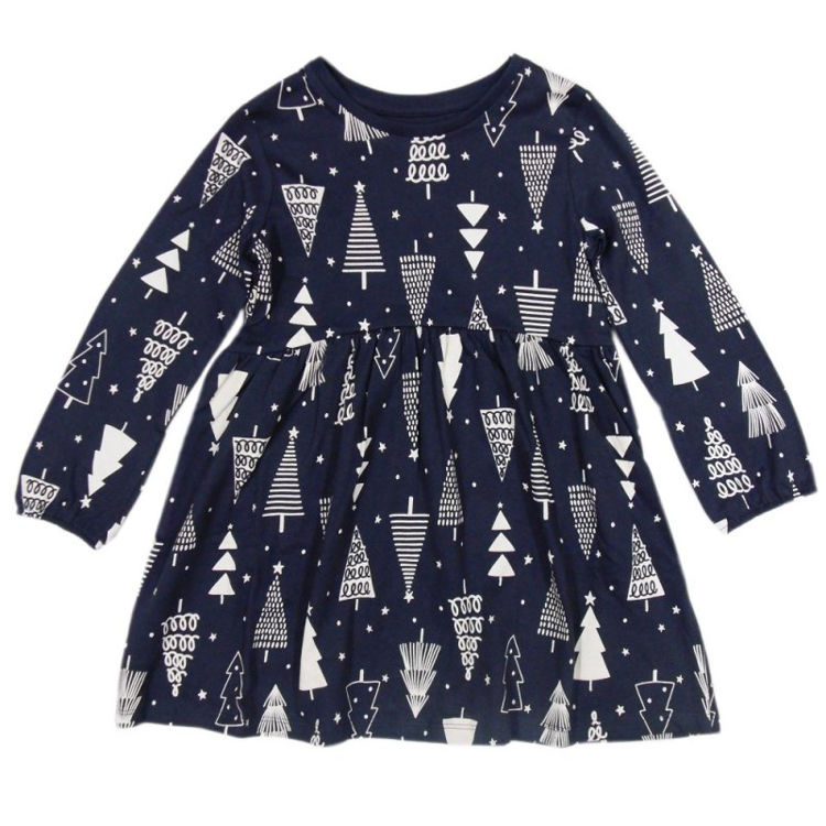 Picture of GX460: GIRLS CHARCOAL CHRISTMAS PRINT DRESS (FITS 3-5 YEARS)